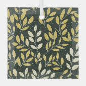 Yellow and Cream Leafy Branches Pattern  ガラスオーナメント (正面)