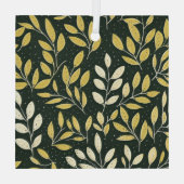 Yellow and Cream Leafy Branches Pattern  ガラスオーナメント (裏面)