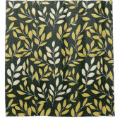 Yellow and Cream Leafy Branches Pattern  シャワーカーテン (正面)