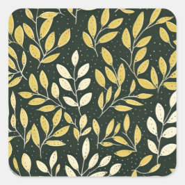 Yellow and Cream Leafy Branches Pattern  スクエアシール