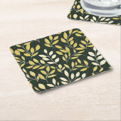 Yellow and Cream Leafy Branches Pattern  スクエアペーパーコースター (アングル)
