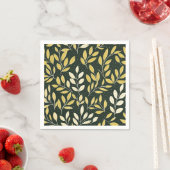 Yellow and Cream Leafy Branches Pattern  スタンダードカクテルナプキン (インサイチュ)