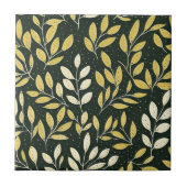 Yellow and Cream Leafy Branches Pattern  タイル (正面)