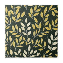 Yellow and Cream Leafy Branches Pattern  タイル