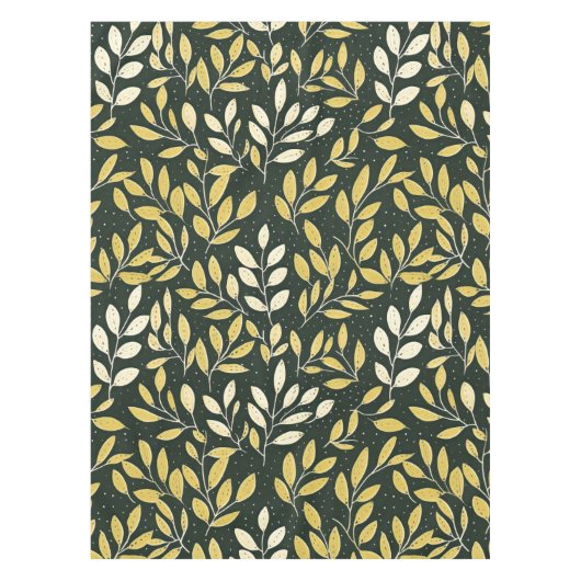 Yellow and Cream Leafy Branches Pattern  テーブルクロス (正面)