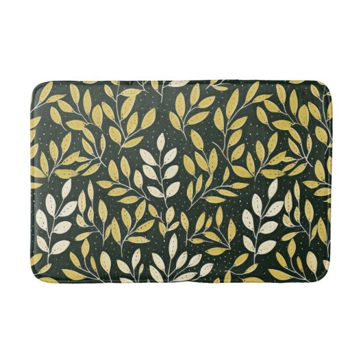 Yellow and Cream Leafy Branches Pattern  バスマット (正面)