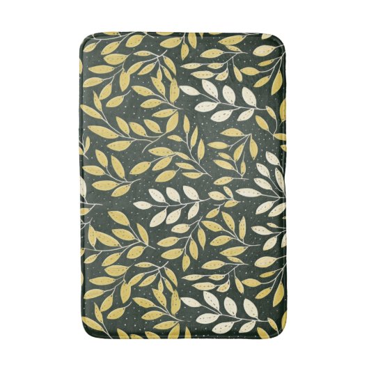 Yellow and Cream Leafy Branches Pattern  バスマット (正面縦)