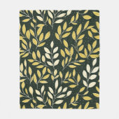 Yellow and Cream Leafy Branches Pattern  フリースブランケット (正面)