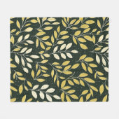 Yellow and Cream Leafy Branches Pattern  フリースブランケット (正面(横))