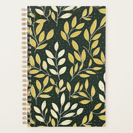 Yellow and Cream Leafy Branches Pattern  プランナー手帳 (正面)
