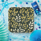 Yellow and Cream Leafy Branches Pattern  ペーパープレート (パーティー)
