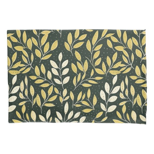 Yellow and Cream Leafy Branches Pattern  枕カバー (正面左)