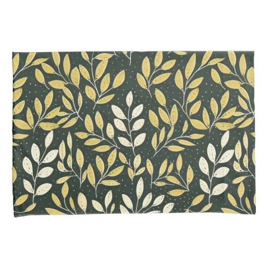 Yellow and Cream Leafy Branches Pattern  枕カバー (正面右)