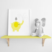 Yellow and Gray Elephant and Bird Nursery ポスター