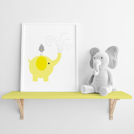 Yellow and Gray Elephant and Bird Nursery ポスター