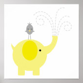 Yellow and Gray Elephant and Bird Nursery ポスター (正面)