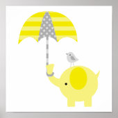 Yellow and Gray Elephant and Bird Nursery ポスター (正面)