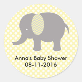 Yellow and gray Elephant Baby SHower ラウンドシール