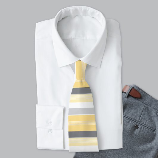 Yellow and Gray Horizontal Stripes Neck Tie ネクタイ