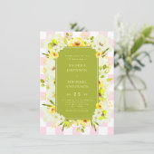 Yellow and Green Floral Checkered Wedding Invite 招待状 (スタンド正面)