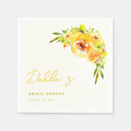 Yellow and Green Floral Handwritten Bridal Shower スタンダードカクテルナプキン