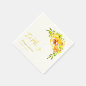 Yellow and Green Floral Handwritten Bridal Shower スタンダードカクテルナプキン (角)