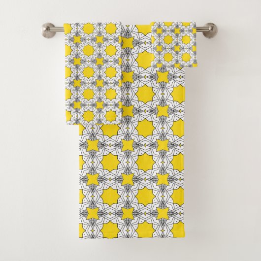 Yellow and green geometric pattern  バスタオルセット (インサイチュ)