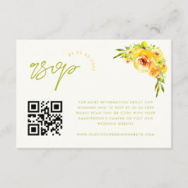 Yellow and Green Vibrant Floral QR Code RSVP Card エンクロージャーカード