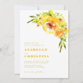 Yellow and Green Watercolor Floral Garden Wedding 招待状 (正面)