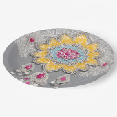 Yellow and grey floral patterns AI art  ペーパープレート (アングル)