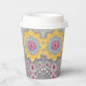 Yellow and grey floral patterns AI art  紙コップ (右)