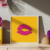 Yellow and Hot Pink Kissing Lips ポスター