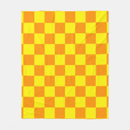 Yellow and Orange Checkered Square Pattern Throw P フリースブランケット