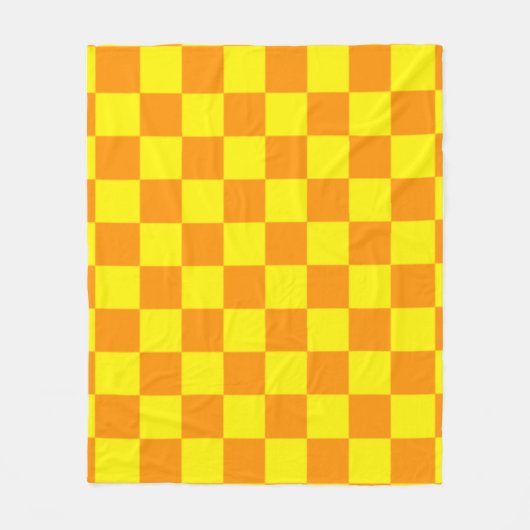 Yellow and Orange Checkered Square Pattern Throw P フリースブランケット (正面)