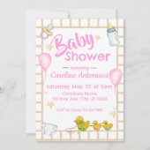 Yellow and Pink Baby Shower Invitation 招待状 (正面)