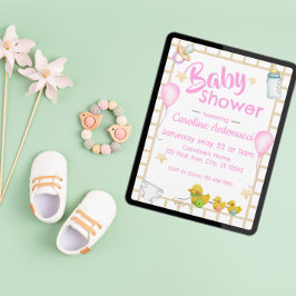 Yellow and Pink Baby Shower Invitation 招待状