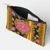 Yellow and pink floral patterns AI art  アクセサリーポーチ (見開き)