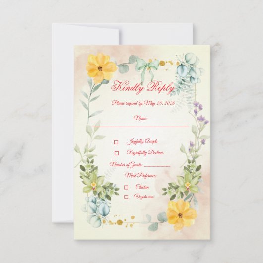 Yellow and Pink Floral RSVP Card (正面)