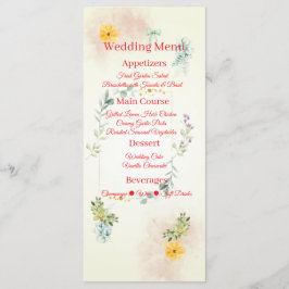 Yellow and Pink Floral Wedding Menu Card メニュー