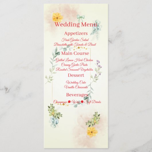 Yellow and Pink Floral Wedding Menu Card メニュー (正面)