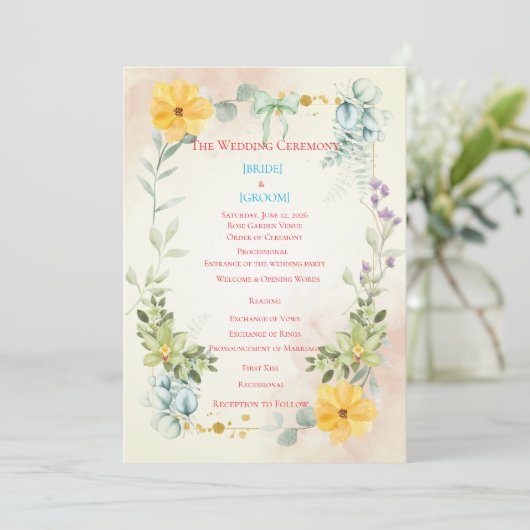 Yellow and Pink Floral Wedding Program プログラム (スタンド正面)