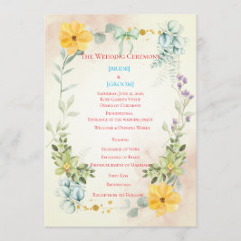 Yellow and Pink Floral Wedding Program プログラム