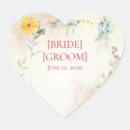 Yellow and Pink Floral Wedding Sticker ハートシール