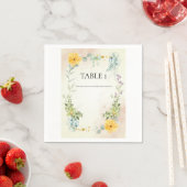Yellow and Pink Floral Wedding Table Number スタンダードカクテルナプキン (インサイチュ)