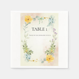 Yellow and Pink Floral Wedding Table Number スタンダードカクテルナプキン
