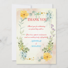 Yellow and Pink Floral Wedding Thank You Card サンキューカード