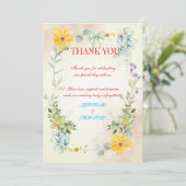 Yellow and Pink Floral Wedding Thank You Card サンキューカード (スタンド正面)