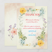 Yellow and Pink Floral Wedding Thank You Card サンキューカード (正面/裏面)