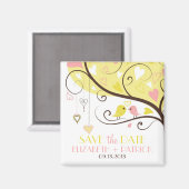 Yellow and Pink Love Birds Save the Date Magnet マグネット (正面/裏面)