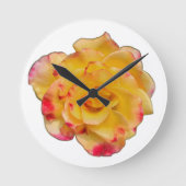 Yellow and Pink Rose Clock ラウンド壁時計 (正面)